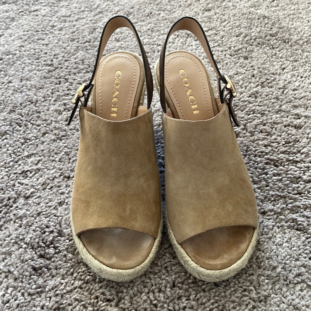 Coach Tan Suede Espadrille Wedge Sandals